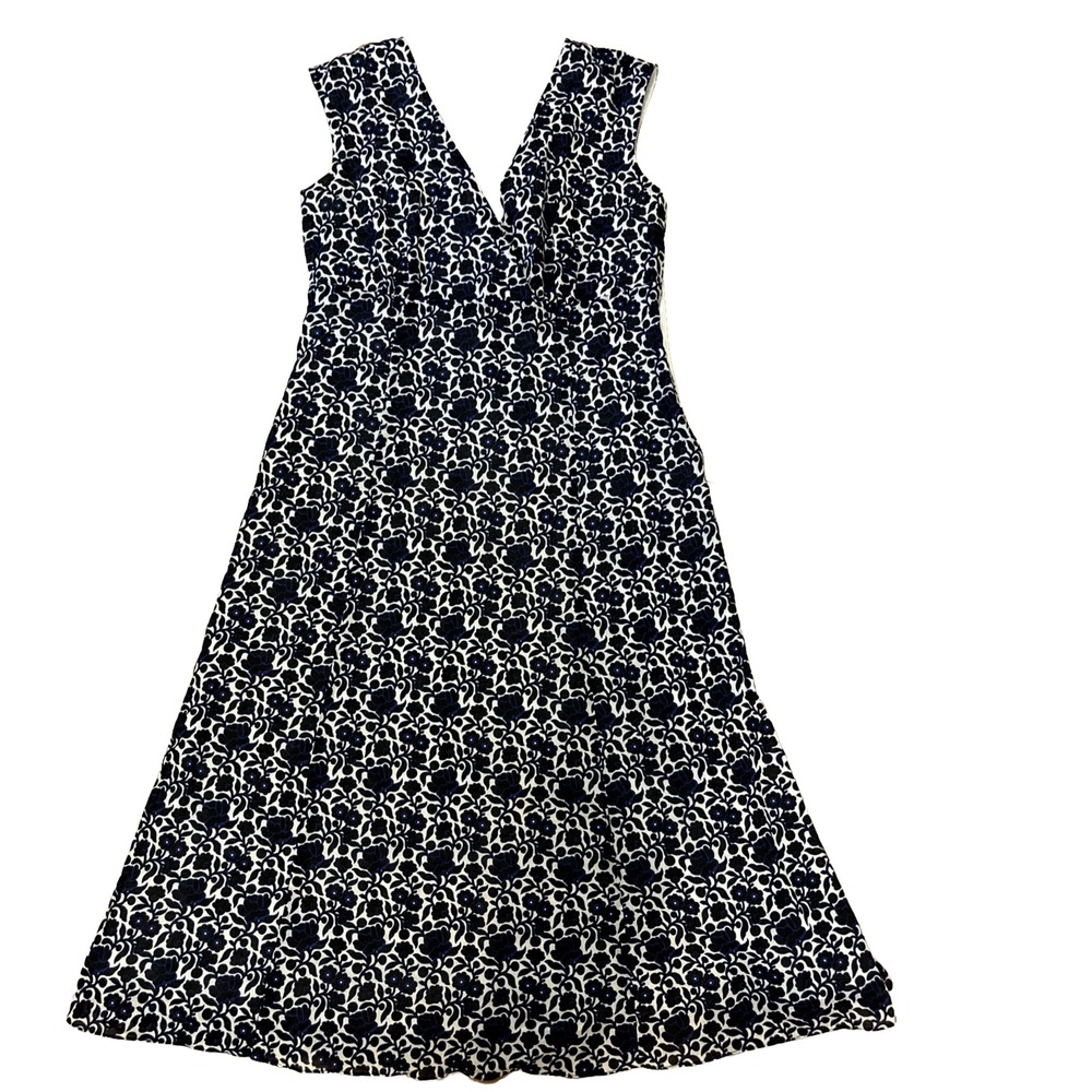 Liz Claiborne Blue White Floral Sleeveless A-Line Midi Dress Size 4